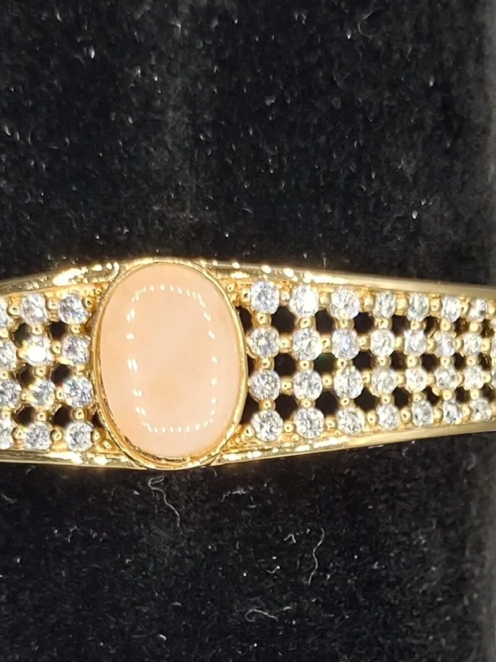 Bangle Bracelet -Peach Iolite Stone + CZs- Sterling Silver 925-Gold Vermeil